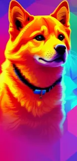 Colorful geometric dog art wallpaper with vibrant shades.