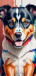 Colorful dog art wallpaper with vibrant hues and abstract design.