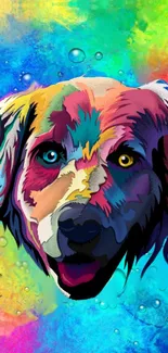 Colorful abstract dog art wallpaper with vibrant hues.