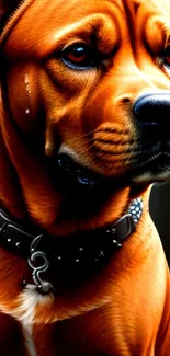 Realistic dog portrait in vibrant orange hues.