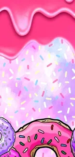 Colorful donut wallpaper with pink icing and sprinkles.