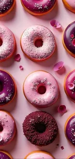A colorful donut wallpaper with sprinkles and flowers.