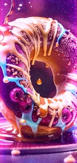 Vibrant donut with colorful glaze and drizzles.