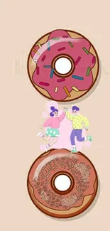 Colorful donut-themed mobile wallpaper with playful illustration.