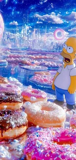 Cartoon character in vibrant donut fantasy world.