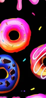 Colorful donuts art on black background