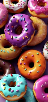 Colorful frosted donuts mobile wallpaper.