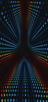 Vibrant dot matrix illusion with colorful geometric pattern.