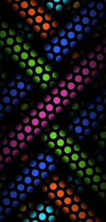 Vibrant dotted wallpaper with colorful circles on black background.