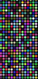 Vibrant dotted wallpaper with colorful circles on a black background.