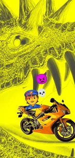 Yellow dragon and orange motorcycle wallpaper.