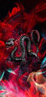 Vibrant dragon art wallpaper with fiery red and dark tones.