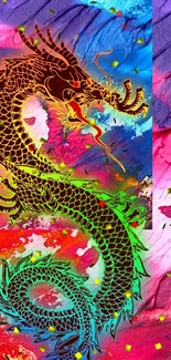 Colorful dragon art with a vibrant abstract background.