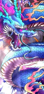 Colorful dragon illustration mobile wallpaper with vibrant scales.