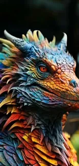 Vibrant dragon artwork with colorful scales and fierce gaze.