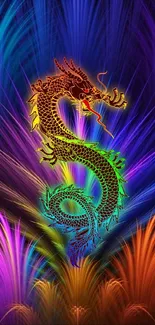 Colorful dragon on vibrant background wallpaper.