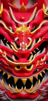 Fierce and vibrant dragon art wallpaper in red and gold.