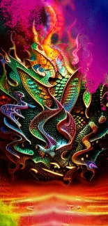 A vibrant and colorful dragon art wallpaper for mobile phones.