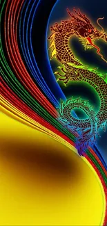 Colorful dragon art wallpaper with vibrant swirling patterns.