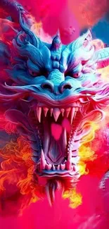 Vibrant dragon with fiery colors on a mobile wallpaper.