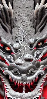 Vibrant dragon wallpaper for mobile screen with bold red and black colors.