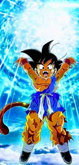 Dragon Ball Z character with energy orb on vibrant background.