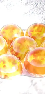 Seven luminous Dragon Balls on snowy background.