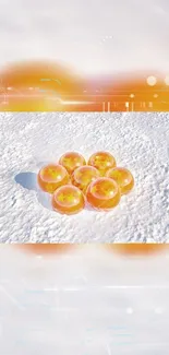 Vibrant dragon balls on a snowy background.