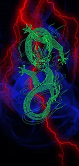 Green dragon with blue and red lightning wallpaper.