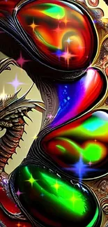 Vibrant dragon eye art with colorful, mystical elements.