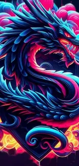 Vibrant dragon fantasy art in neon colors.