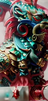 Intricately designed colorful dragon artwork.