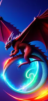 Fantasy dragon in vibrant colors with mystical background for mobile wallpaper.