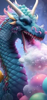 Majestic dragon with colorful bubbles, fantasy art mobile wallpaper.