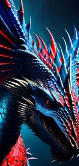 A vibrant dragon with colorful scales on a mystical background.