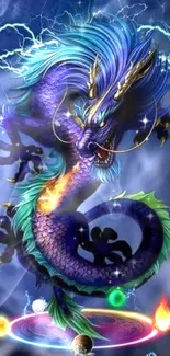 Vibrant blue dragon fantasy wallpaper with a mystical aura.