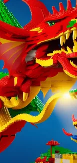 Vibrant Lego dragon sculpture wallpaper in vivid colors.