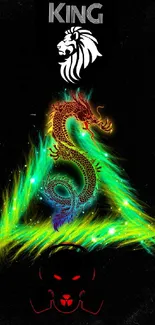 Vibrant mobile wallpaper with a glowing dragon and neon colors.