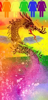 Colorful dragon on green gem background wallpaper.