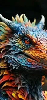 Vibrantly colored dragon with detailed scales in a mythical design.