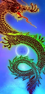 Vibrant dragon in colorful, mystical mobile wallpaper design.