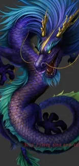 Vibrant blue and purple mystical dragon wallpaper for mobile.