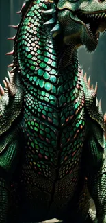 A detailed illustration of a vibrant emerald green dragon.