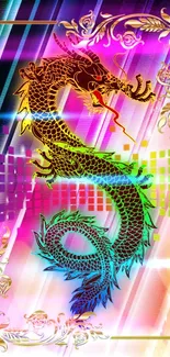 Vibrant neon dragon wallpaper with colorful, intricate designs.