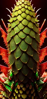 Vibrant green and red dragon scale artwork for mobile wallpaper.