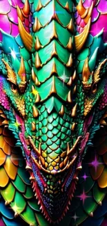 Detailed vibrant dragon scales on a fantasy-themed phone wallpaper.