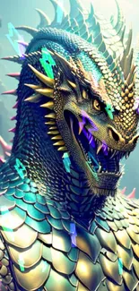 Vibrant dragon with intricate scales in fantasy artwork for phones.