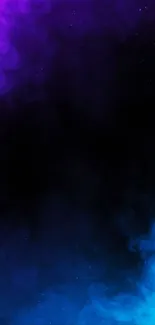 Vibrant purple and blue smoke fills the mobile wallpaper with an abstract design.