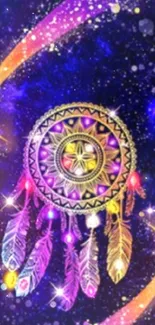 Vibrant dreamcatcher mobile wallpaper with cosmic background.