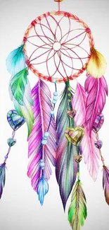 Vibrant dreamcatcher with colorful feathers on mobile wallpaper.